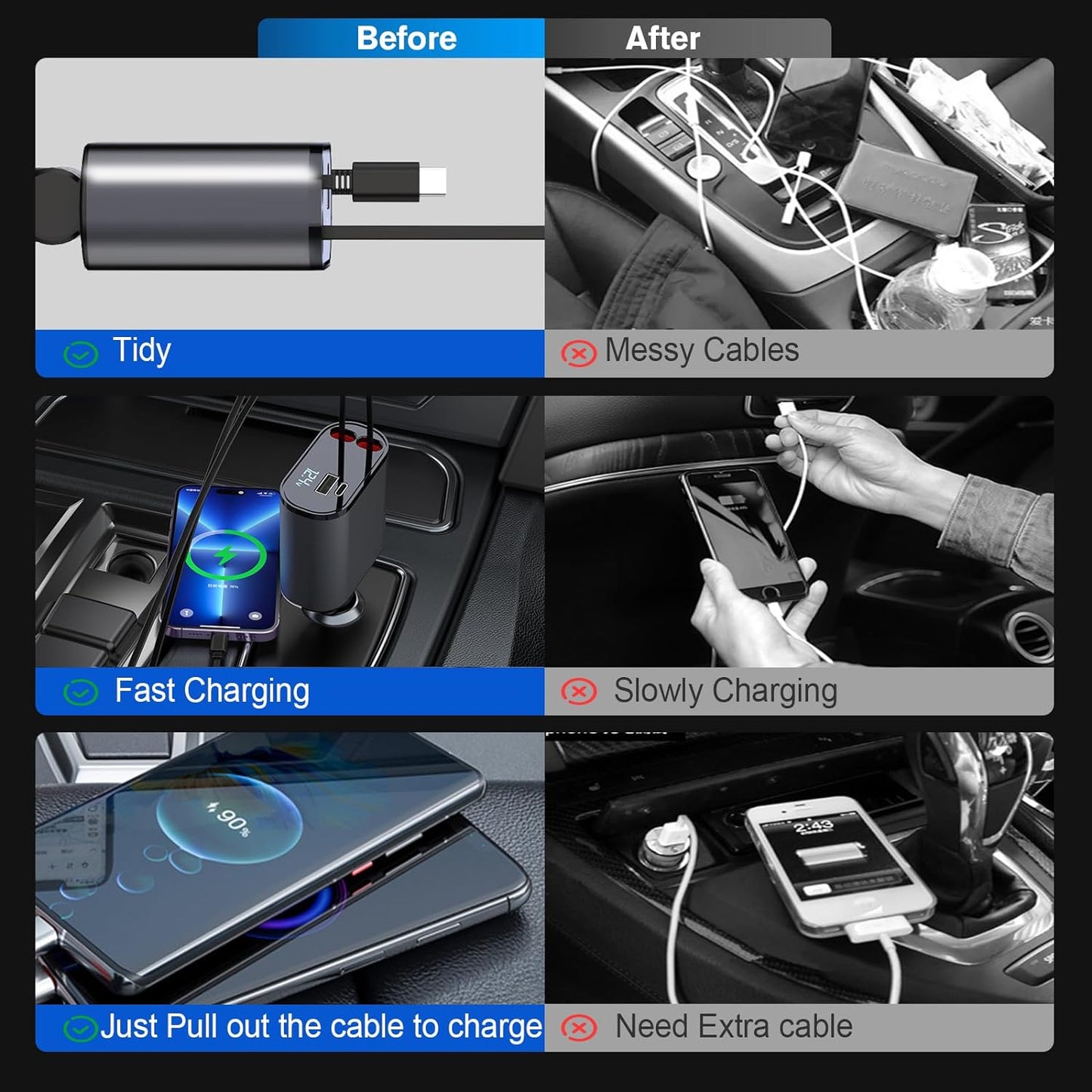 4 in 1 Retractable Car Charger